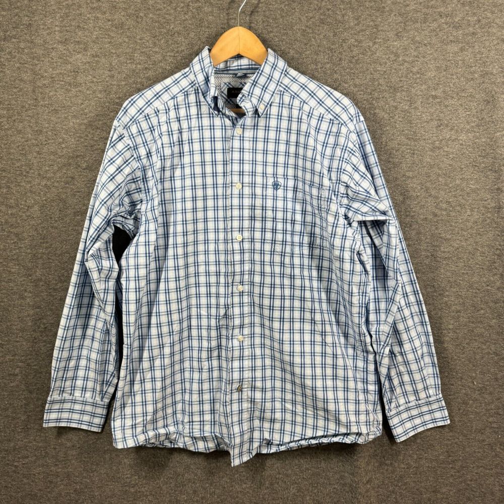 Ariat Pro Button Down Shirt Mens Medium M Blue White Plaid Long Sleeve